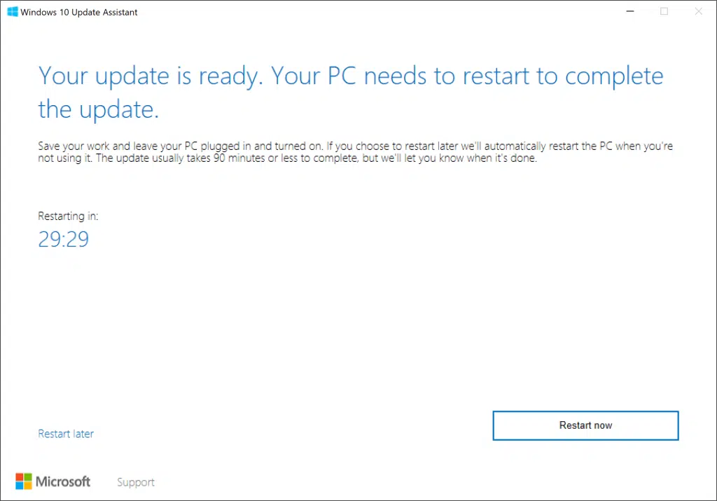 Update Assistant Wait for restart to install updates