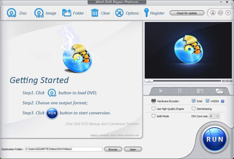 WinX DVD Ripper platinum start screen