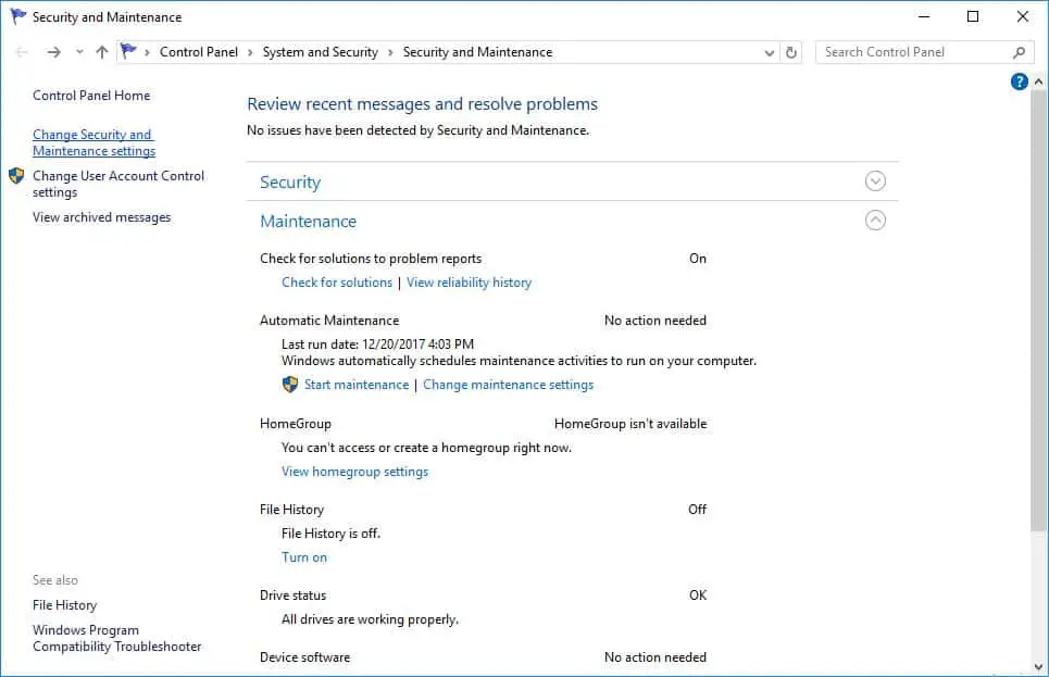 Windows 10 Automatic Maintenance feature
