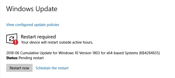 Windows 10 cumulative update KB4284835