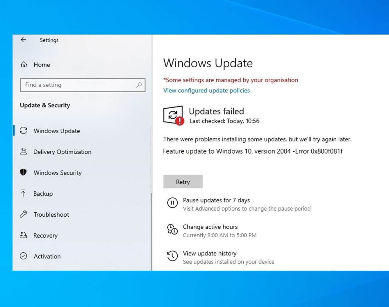 Solved Windows 10 Version 20h2 Feature Update Could Not Be Installed