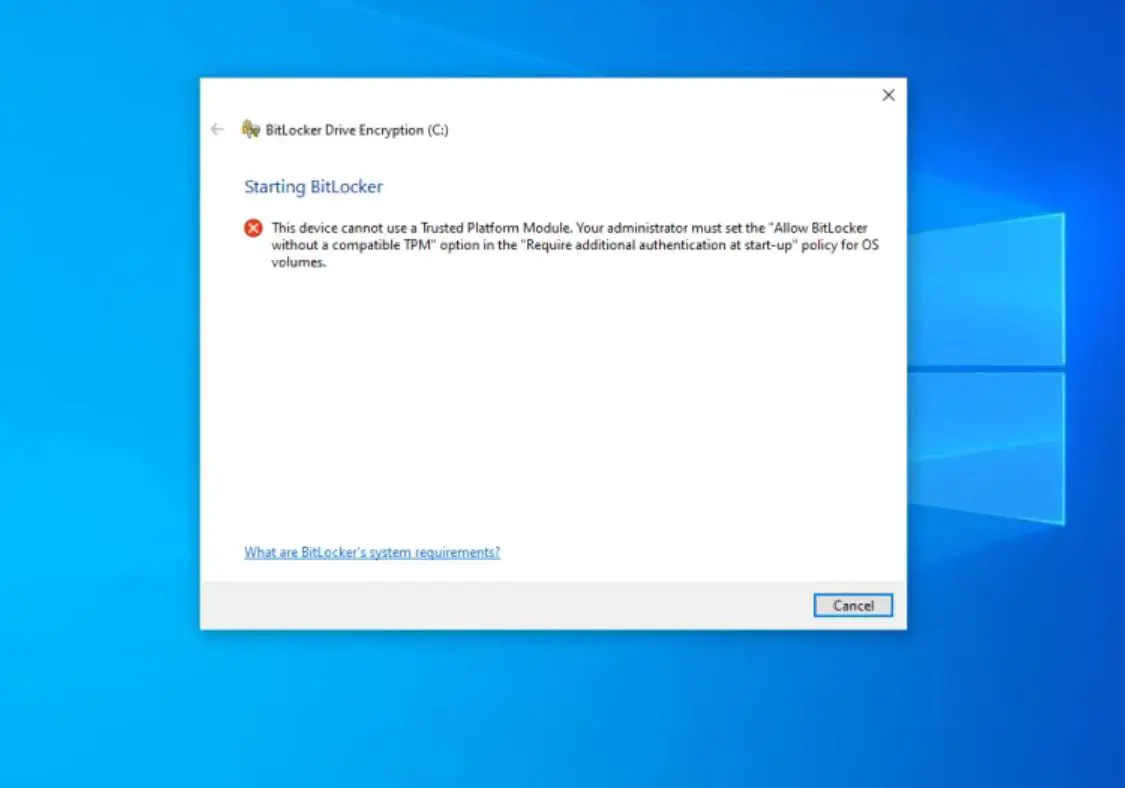 bitlocker TPM error windows 10