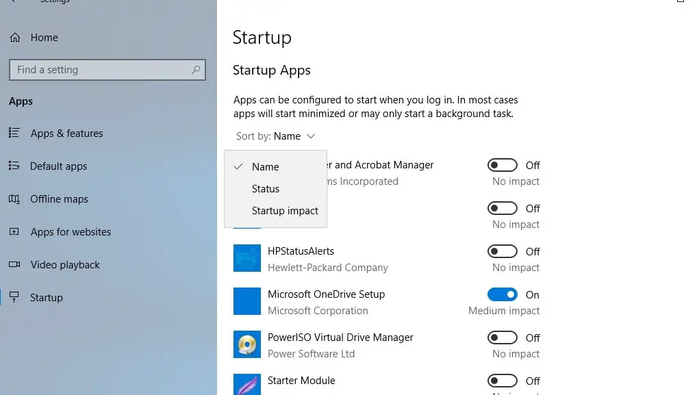 control Startup Apps From Settings