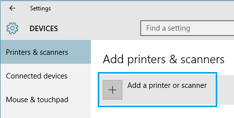 Add printer scanner option on windows 10