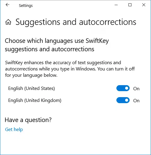 enable SwiftKey suggestion languages