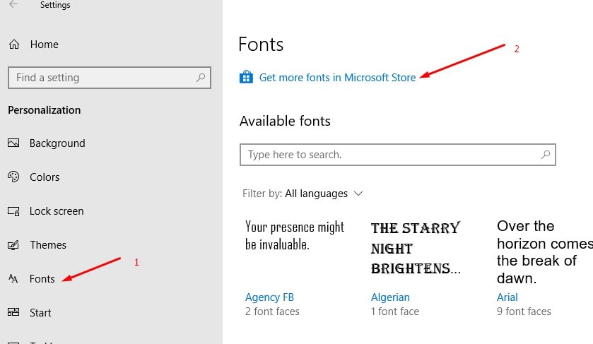 get more fonts in Microsoft store
