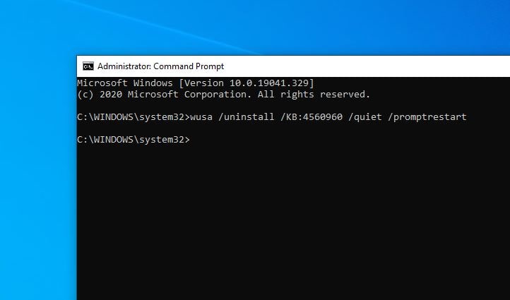 uninstall windows update command