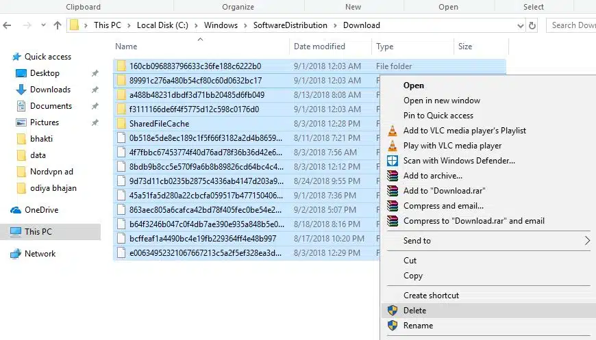 Delete Windows update cache
