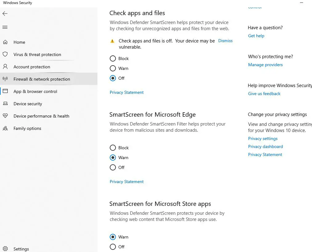 Disable the Windows Smart Screen Filter