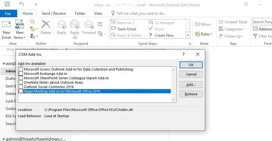 Disable the outlook add-ins