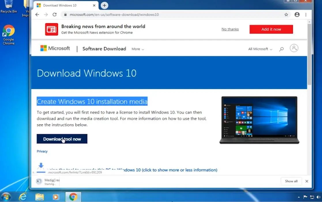 media tool creation windows 10 download