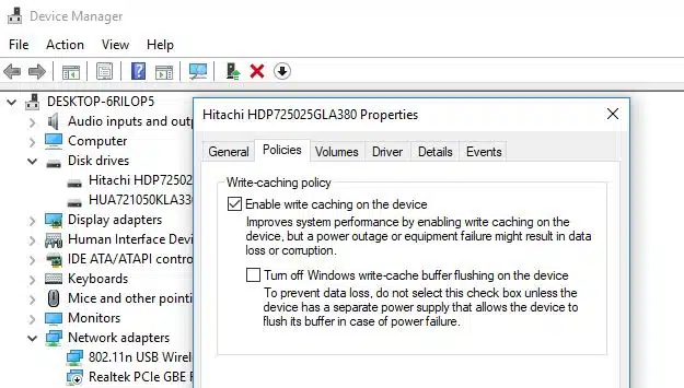 Enable Write Caching for Hard Disk Drives 