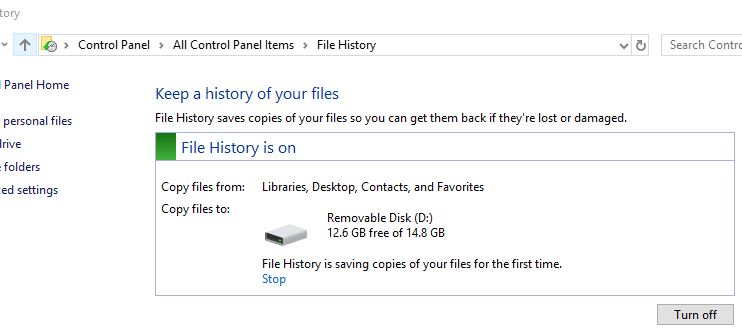 File History is on