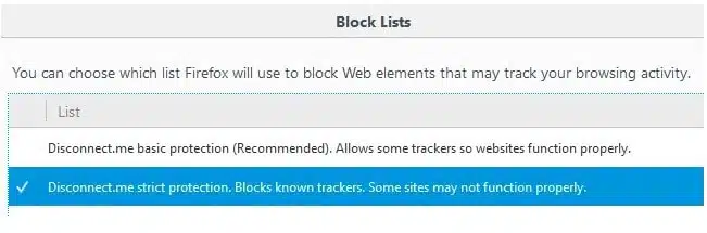 Firefox block list
