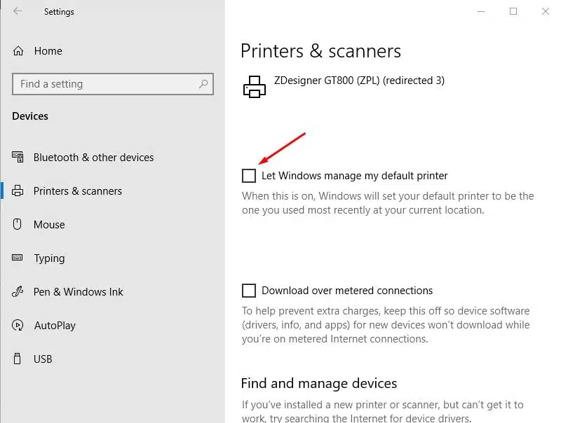 Let windows manage my default printer