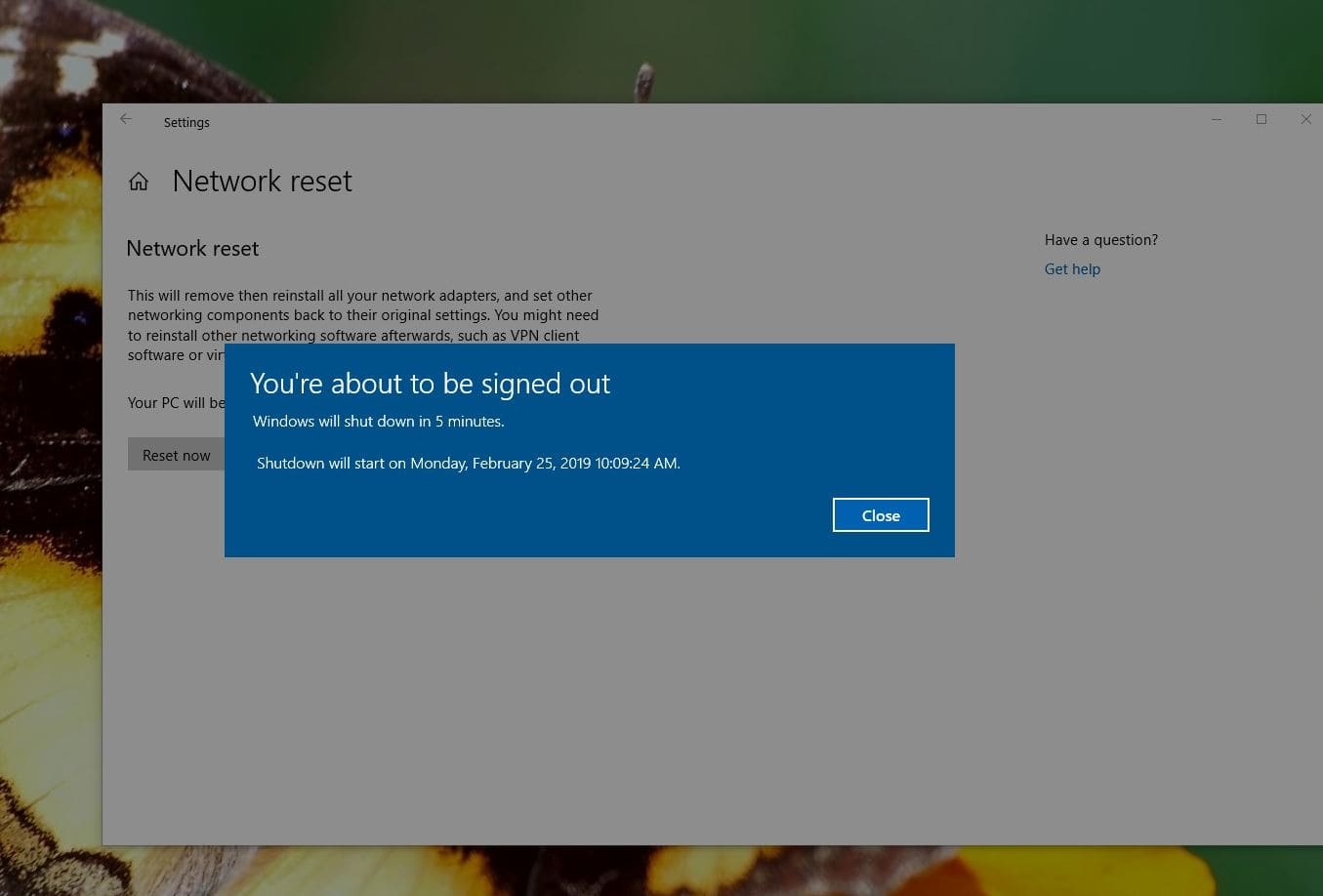 Network reset Windows 10