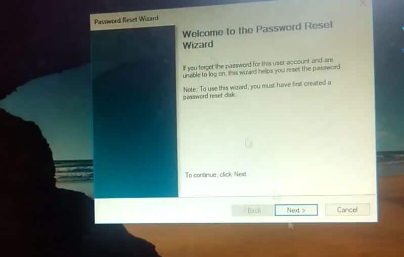 Password reset disk
