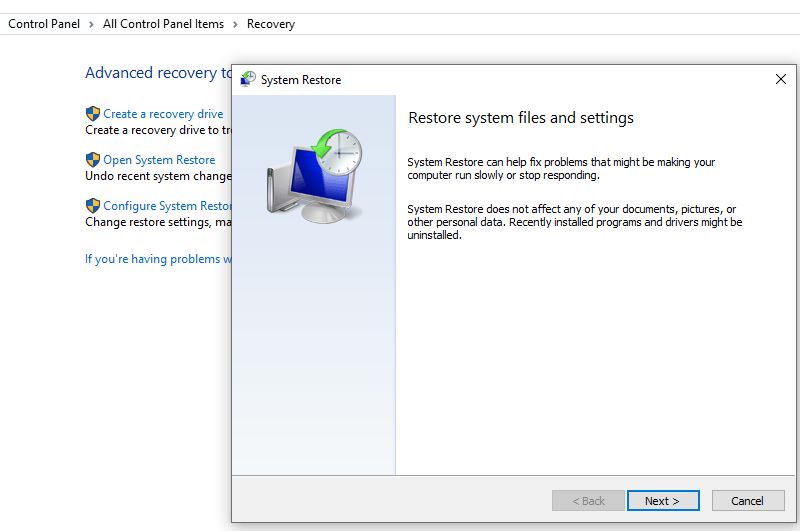 Perform system restore