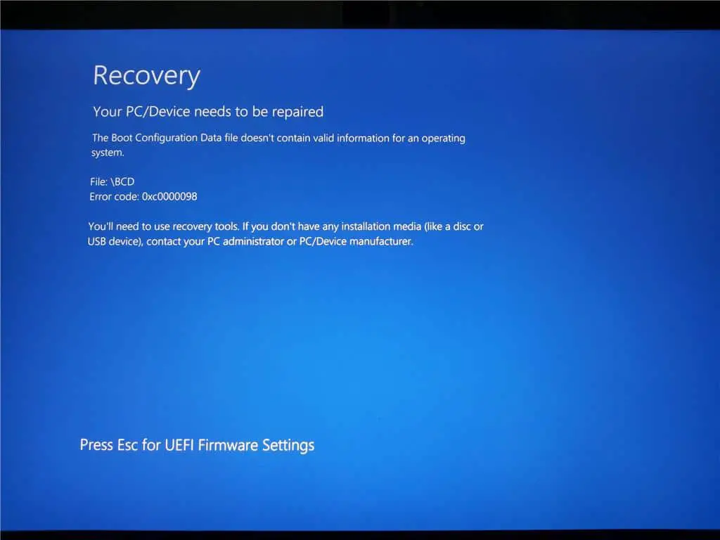 Recovery your pc device needs to be repaired