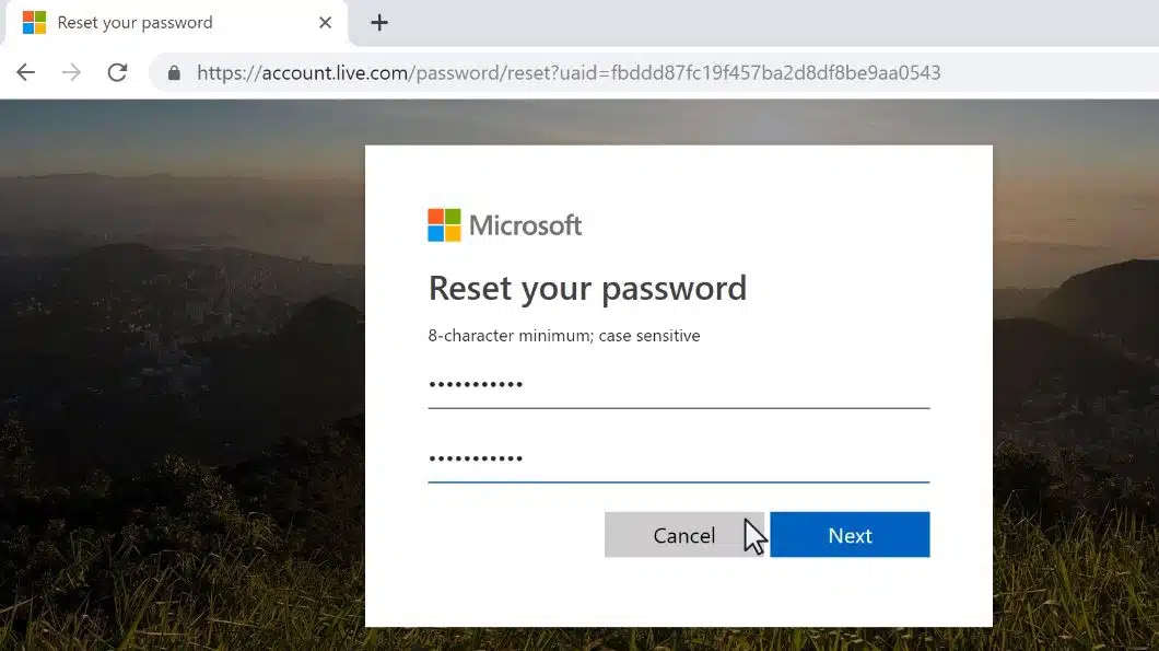 Reset Microsoft account password