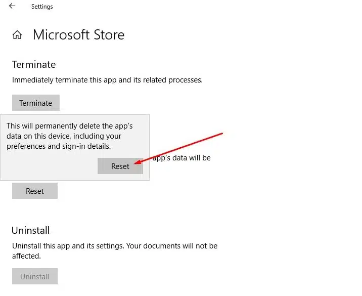 Reset Microsoft store