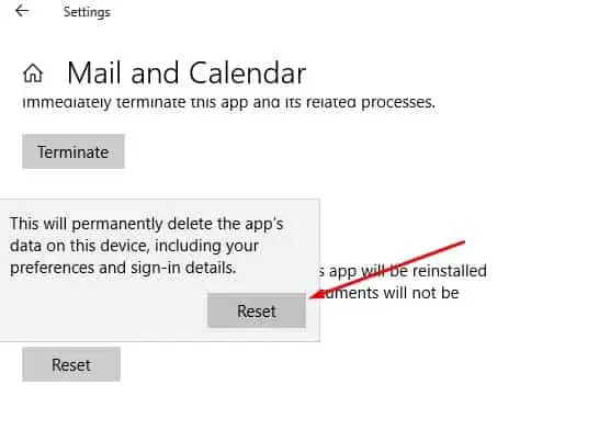 Reset windows 10 mail app