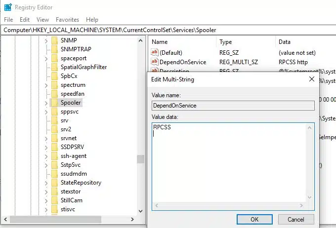 Resolve the dependency using the Registry Editor