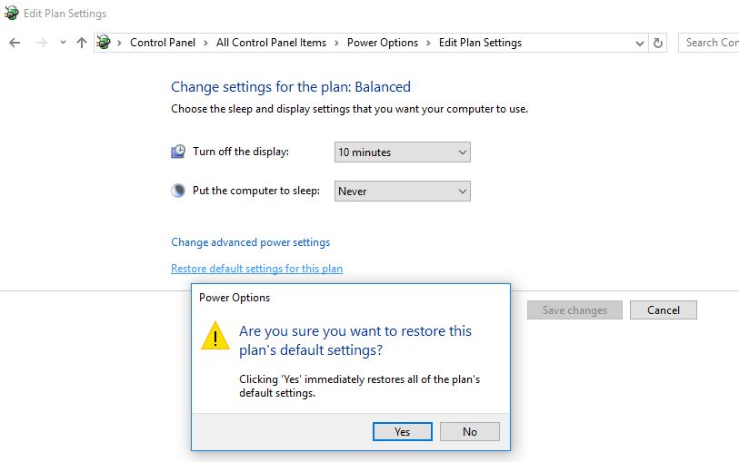 Restore Power Plan To Default Settings