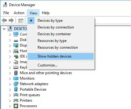 Show Hidden Devices on Device manager