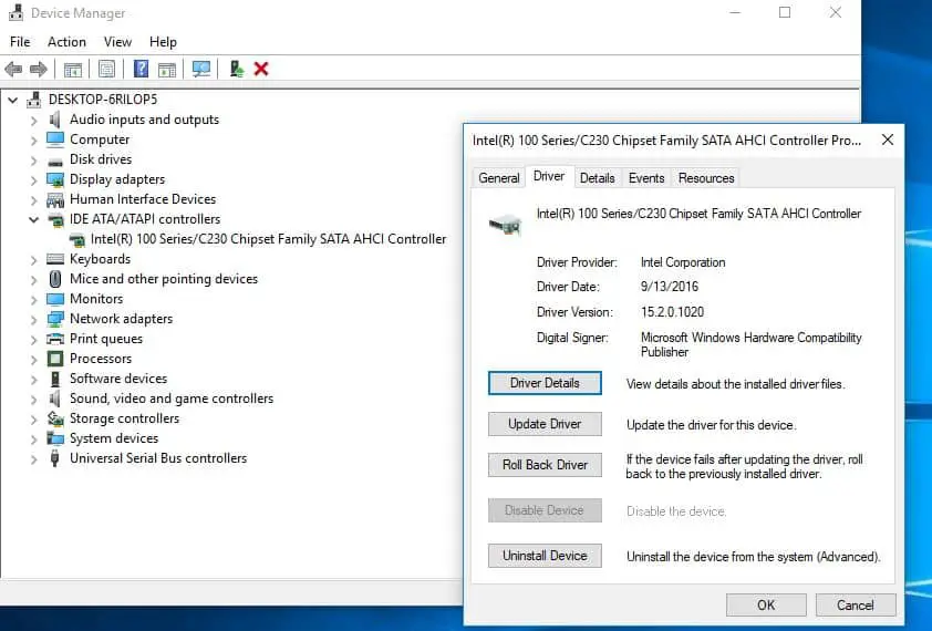 Standard SATA AHCI controller