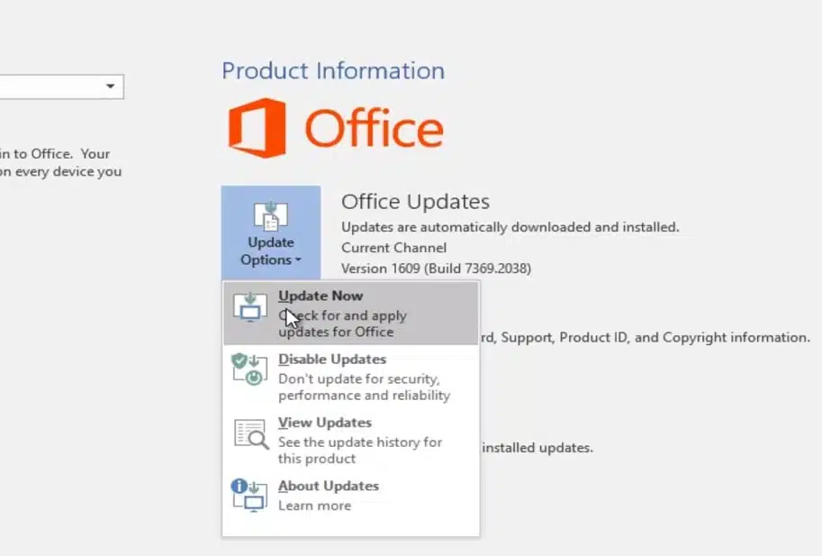 Update Microsoft office (Outlook)