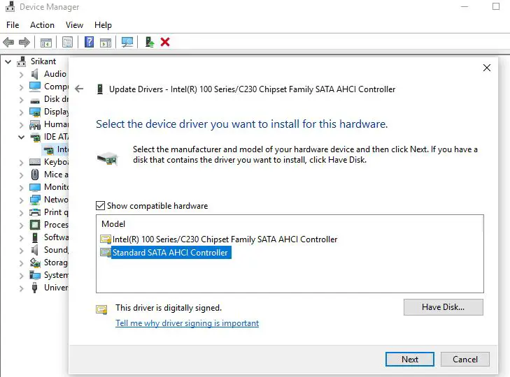 update ide ata atapi controllers driver