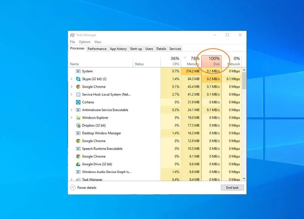 Windows 10 100 disk usage