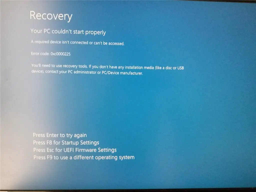 Windows 10 Error Code 0xC0000225