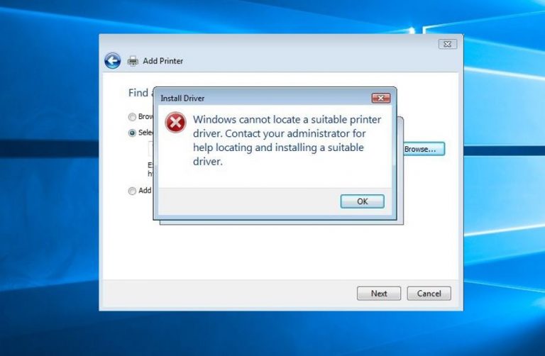 cannot find printer driver windows 10