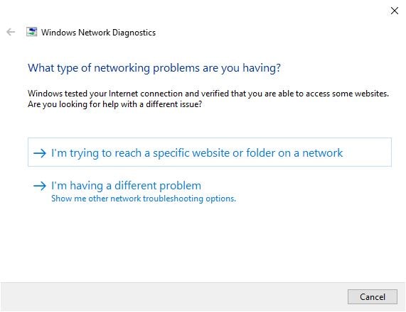 Windows network diagnostic