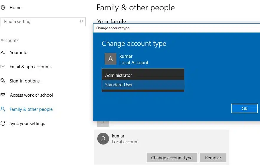 change user account type