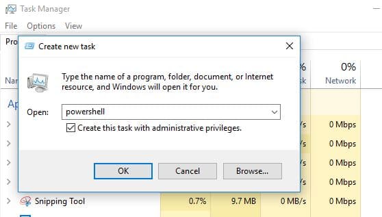 open PowerShell from taskmanager