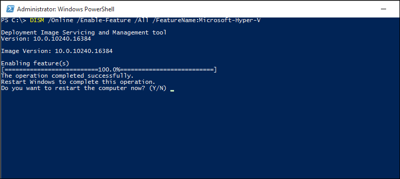 enable hyper v using powershell