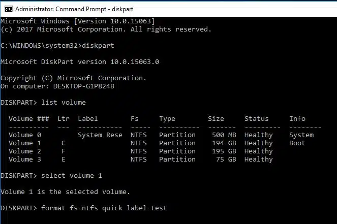 format drive using cmd windows 10