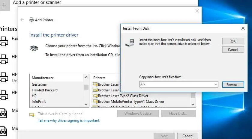 install driver from have disk option
