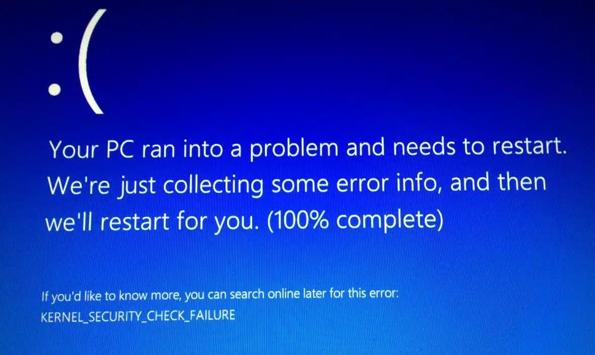 kernel security check failure windows 10