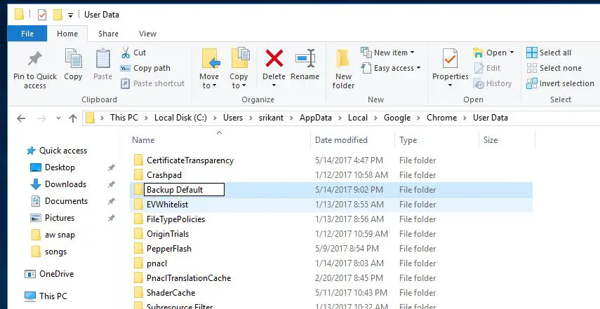 rename Chrome Default folder