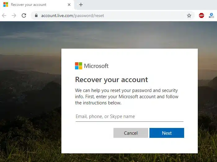 reset Microsoft account password in windows 10