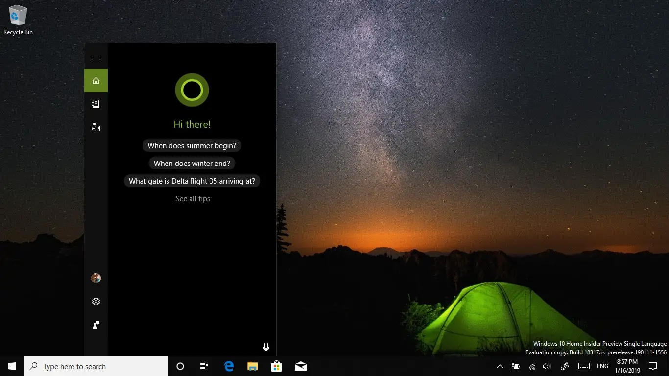 separate Cortana and Search box on windows 10