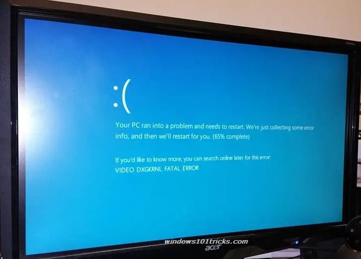 video dxgkrnl fatal error windows 10