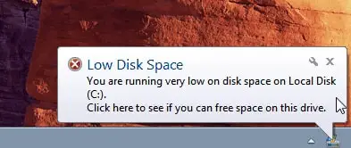 windows low disk space error