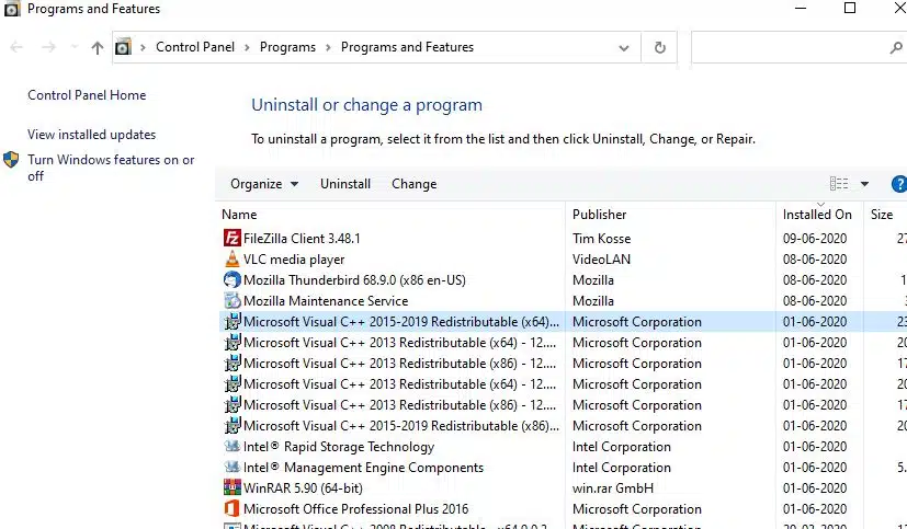 Microsoft Visual C++ Redistributable packages