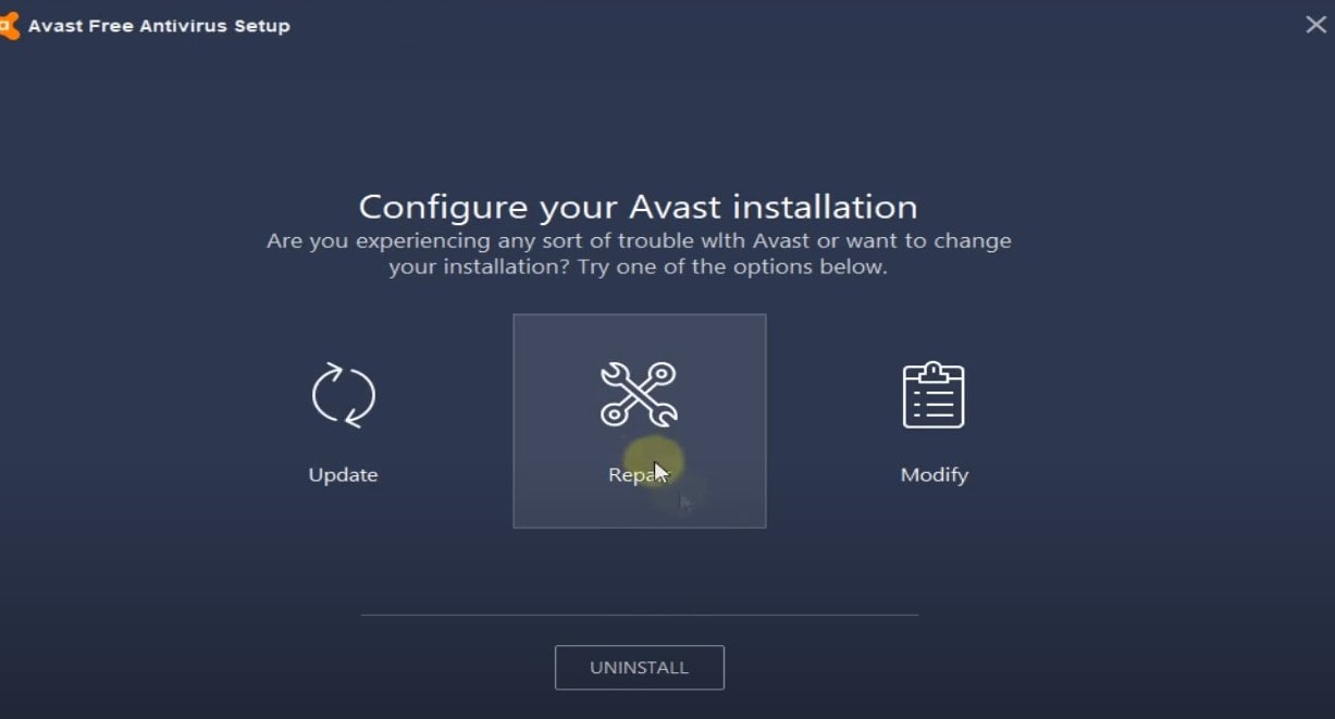 repair avast antivirus