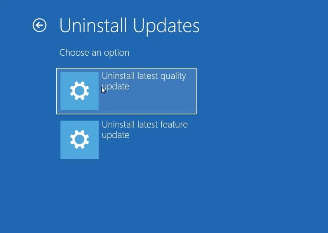 uninstall update on advanced options